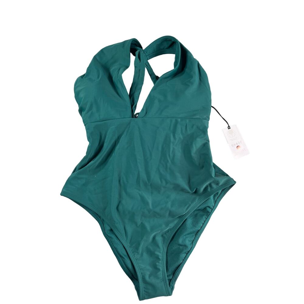Shade & Shore One Piece Swimsuit Women Medium Green Halter Medium Coverage NWT